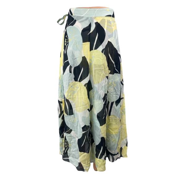 The Koopless Multicolor Hibiscus Floral Ruffle Midi Hi-Low A-Line Wrap Skirt 0 - Picture 2 of 4